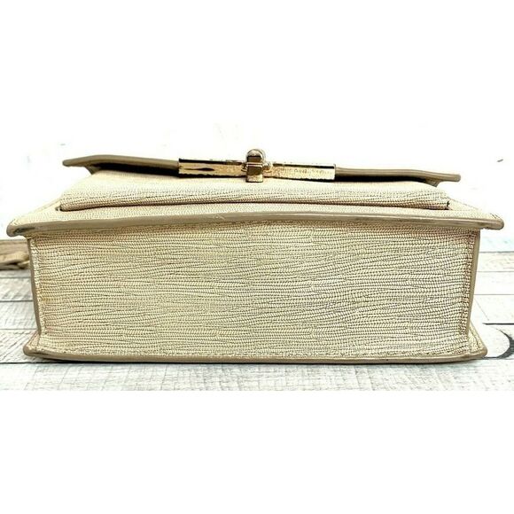 Cole Haan COATED BEIGE GENUINE LEATHER FLAP SMALL X-BODY SHOULDER BAG MESSENGER - Picture 6 of 11